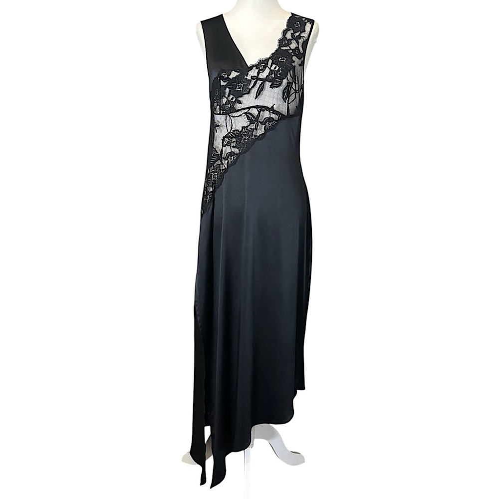 Vintage La Perla Black Silk Lace Asymmetrical Slip Dress Nightgown Italy Small 4
